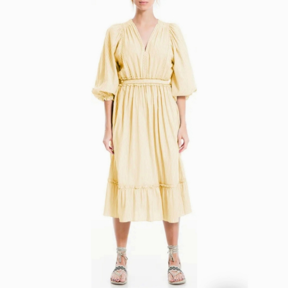 MAX STUDIO Puffly Sleeve Yarn Dye Dress